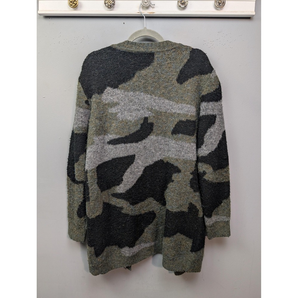 Moth Cardigan Sweater Womens Medium Green Gray Camo Open Front Anthropologie - Picture 2 of 7
